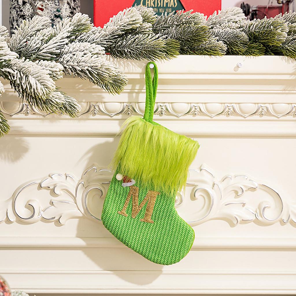 26 Letter Christmas Stockings Green, 8 Inch Christmas Stockings Suitable For Christmas Tree Fireplace Decorations