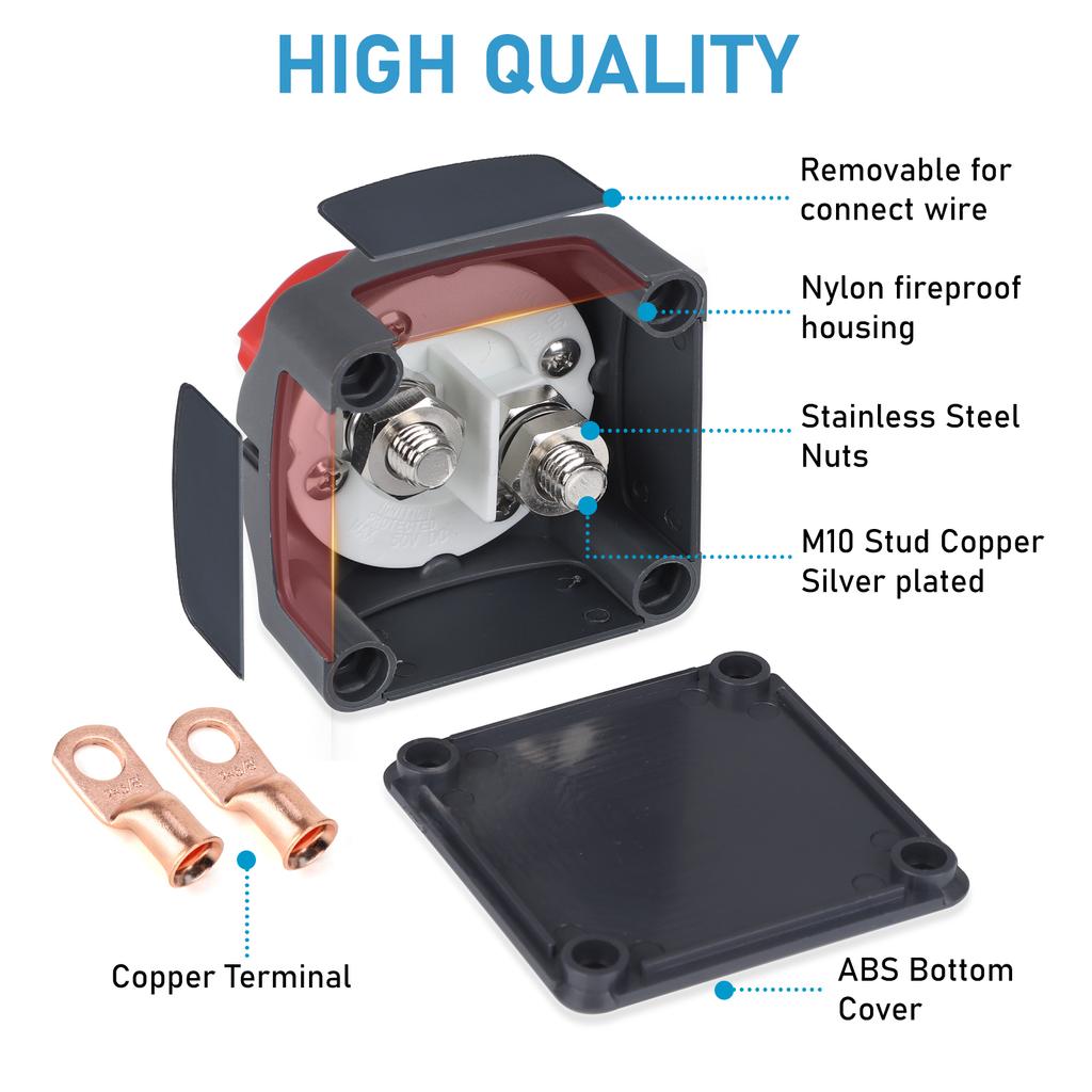 12V-48V 2 Position Cut Off Switch ForTruck Boat Yacht Caravan Motorcycle Waterproof IP65 Battery Isolator Switch With Terminal