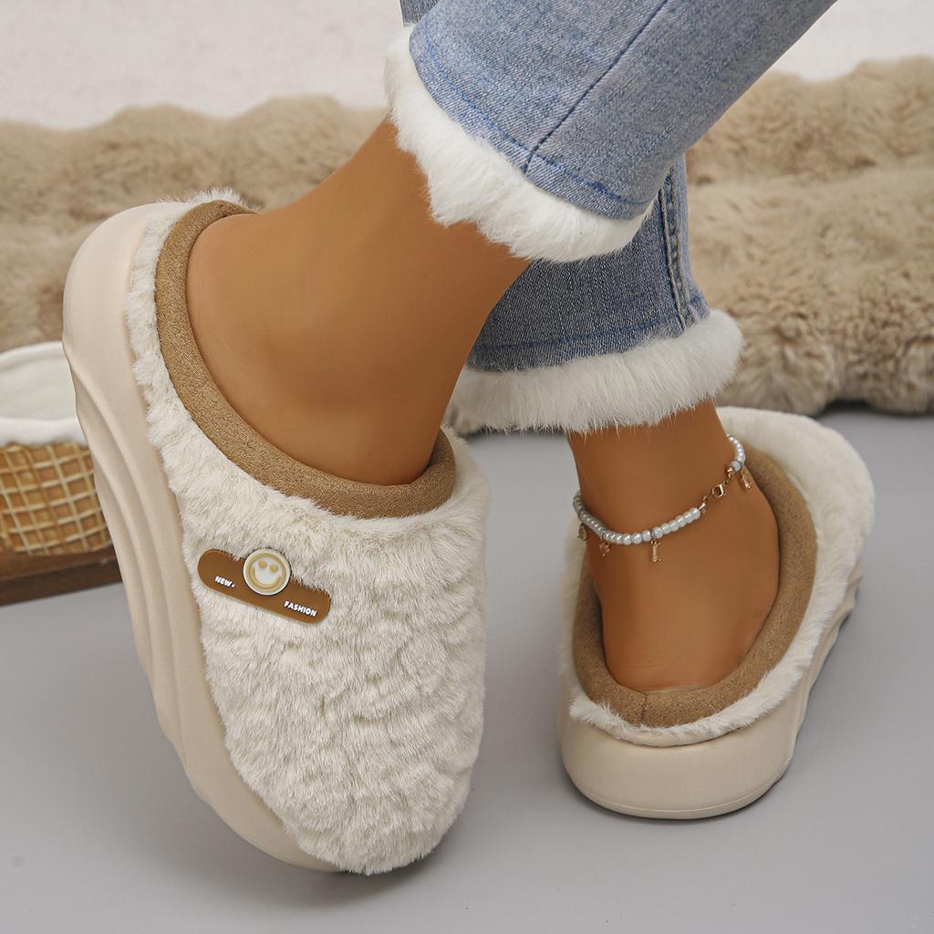 Thick Sole Plush Winter Slippers for Women Indoor House Chunky Platform Fluffy Slippers Woman Non Slip Warm Couples Cotton Shoes