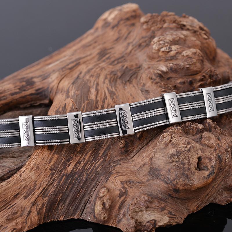 Schmuckzubehör Herrenarmband Herren 13MM 9" Edelstahl & Schwarze Silikonarmbänder für Mann am Handgelenk