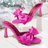 Fashion Luxury Satin Silk Bowknot Mule Sandals Woman Chic High Heel Point Toe Stiletto Slides Ladies Elegant Evening Party Dress Shoes