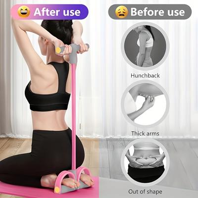 1 Stück Elastisches Vier-Schlauch-Band, Tragbares Pilates-Yoga-Trainingsgerät, Kompaktes Heim-Kraftsystem, mit rutschfesten Pedalen + Komfortgriff