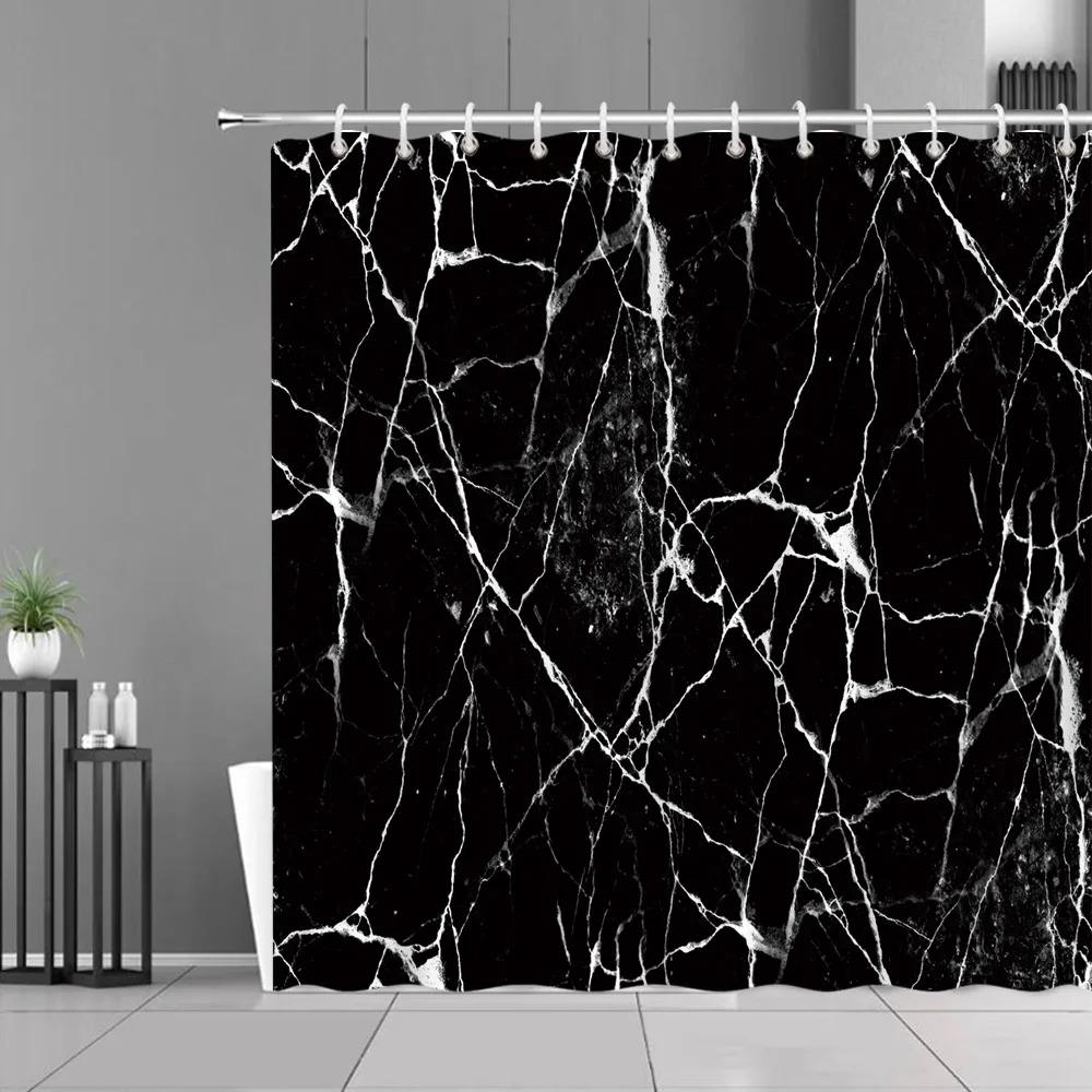 Blue Gold Marble Shower Curtains Golden Cracked Lines Abstract Modern Home Washable Polyester Fabric Bath Curtain Bathroom Decor