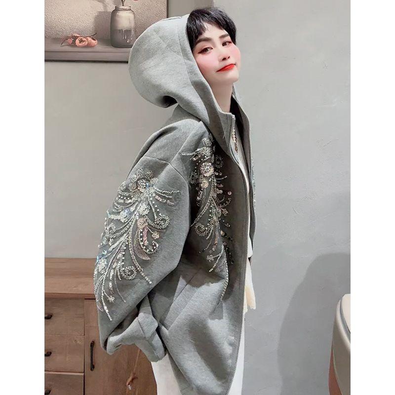 Women's Solid-Color Sequined Hooded Sweatshirt with Elegant Design Casual Top