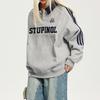 American Retro Collegiate Waffle Polo Neck Sweatshirt Women's Loose Casual Couple Wear Striped Raglan Sleeve Top