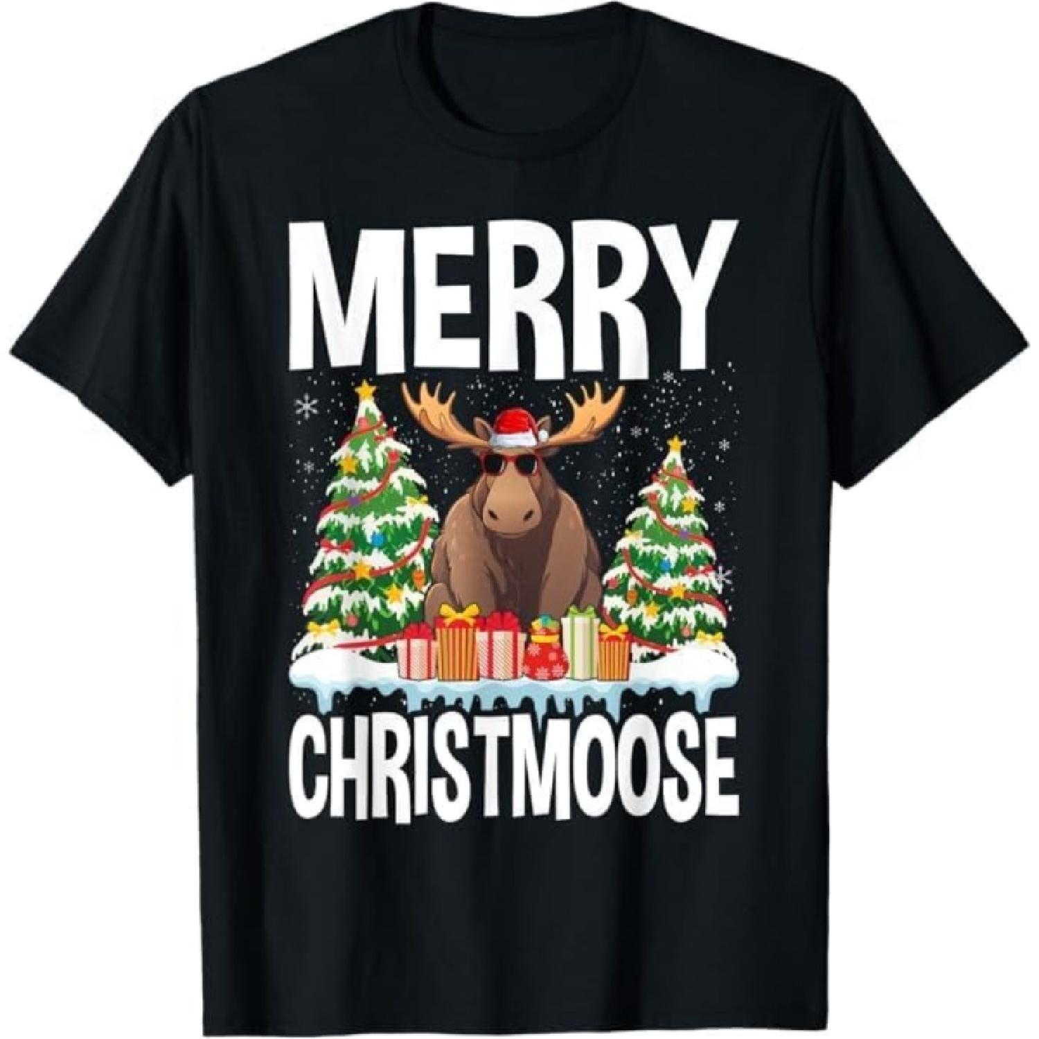 Merry Christmoose Christmas Moose Xmas Tree Lights T-Shirt TRU Mens Womens Tank Top Sweatshirt Hoodie Longsleeve Black S
