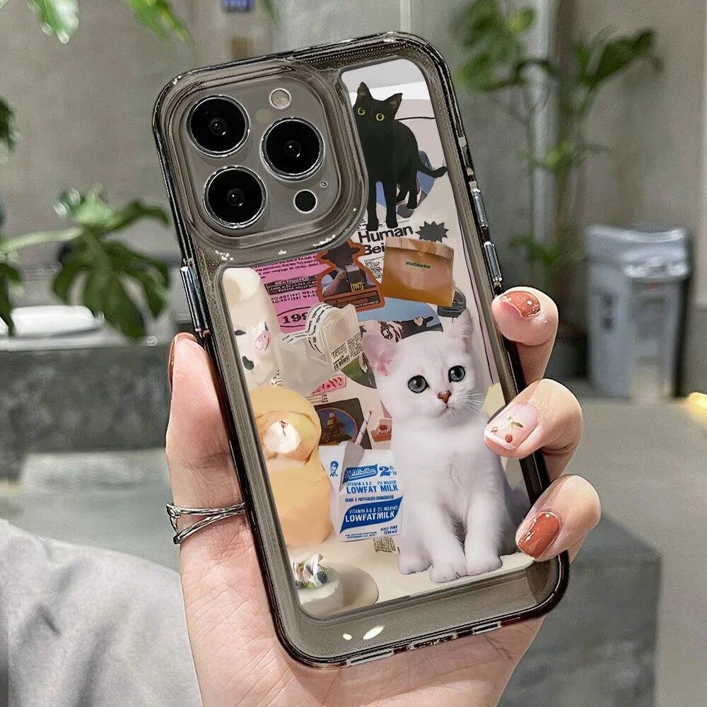 Lovely Cat Animal Soft Phone Case For iPhone 11 Case iPhone 15 Pro 12 13 14 Pro Max XR XS Max X 7 8 Plus SE 2020 Clear Y2k Cover