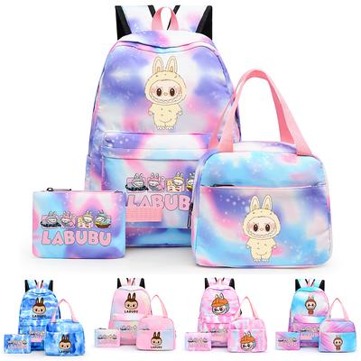 Conjunto de 3 peças Mochila Estampada com Lancheira Estojo Mochila Menino Menina Estudante Adolescente Grande Capacidade Colorida