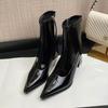 Boots Women's Autumn and Winter New Velvet Patent Leather Side Zipper Thick Heel Martin Boots Pointed High Heel Short Boots Thin Elastic Boots