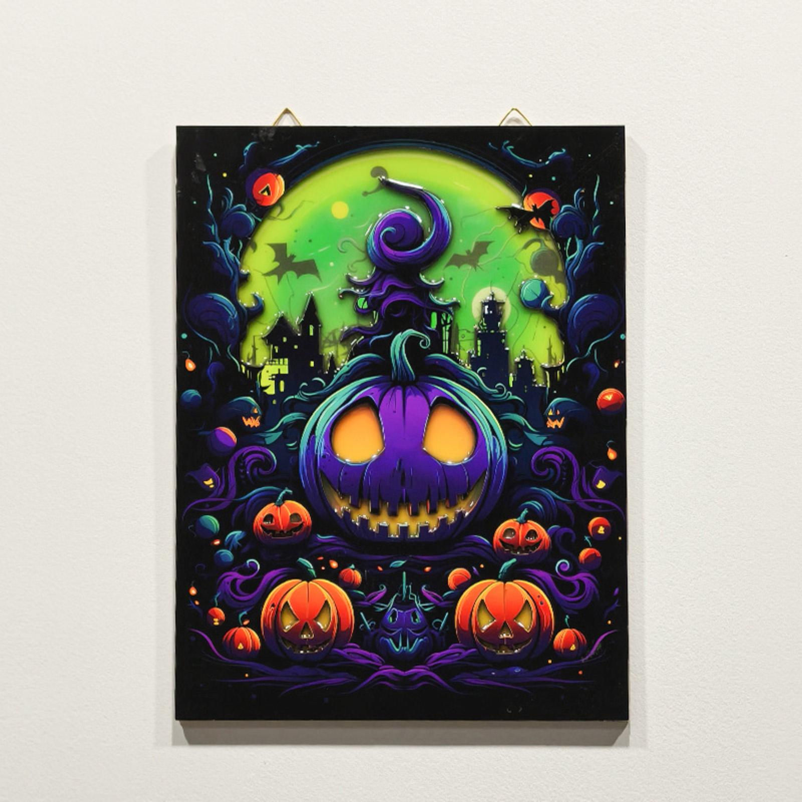 

The Halloween Pumpkin Horror Castle Luminous Wooden Sign Is Suitable For Both Indoor And Outdoor Decoration One Size