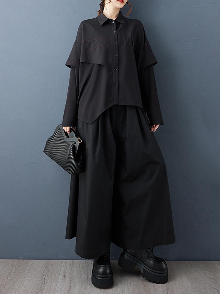 Xitao Black Irregular Patchwork Female Blouse GJ1248