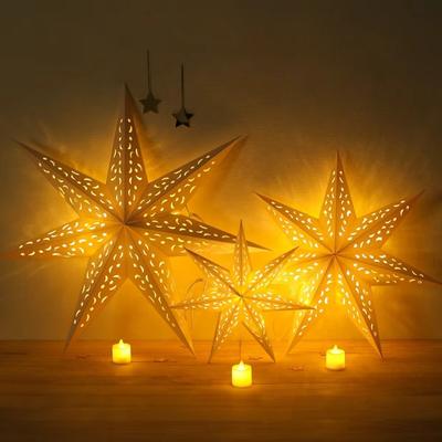 New Year Decor Hollow Out Star Hanging Pendants Paper Eid Mubarak Star Lampshade Lamp Cover Home Decorations