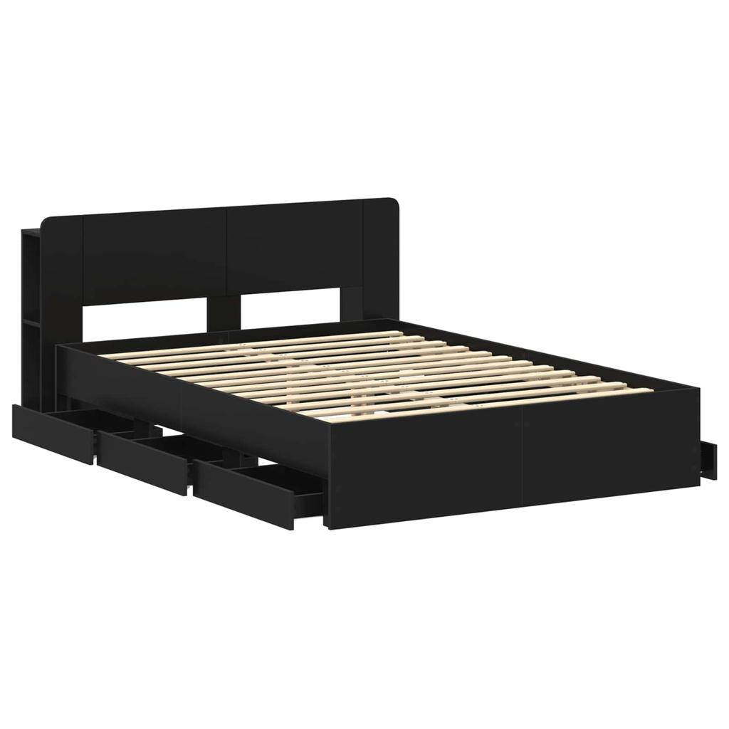 Bed Frame with Storage Space Black 150 x 200 cm Engineered Wood
