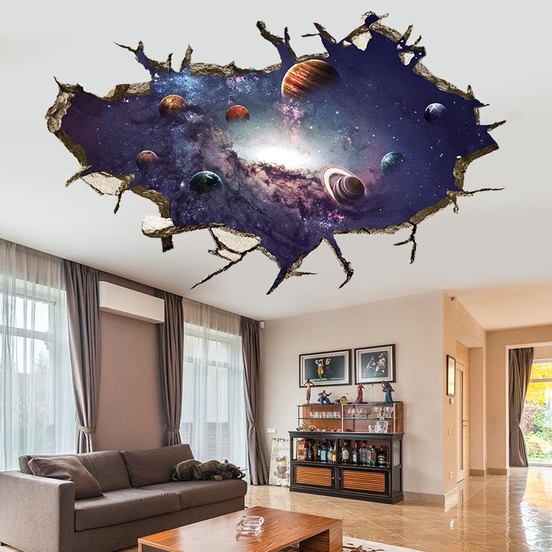 3D Self-adhesive Tearable Wall Starry Sky Universe Planet World Ceiling Living Room Decorative Wall Sticker