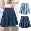 Women Casual Shorts High Waist Elastic Waistband Solid Color Shorts Solid Color Wide Leg Sport Shorts with Pockets