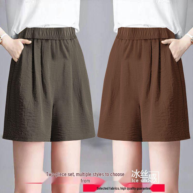 Ice Silk Women's Plus Size Summer Capris: Loose Straight, High Waist, Casual Wide Leg Shorts