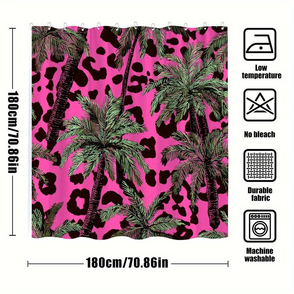 1Pc Tropical Leopard Print Shower Curtain - Vibrant Pink Jungle Palm Design With Exotic Spots, Bold Polyester Fabric 70X70 Inche