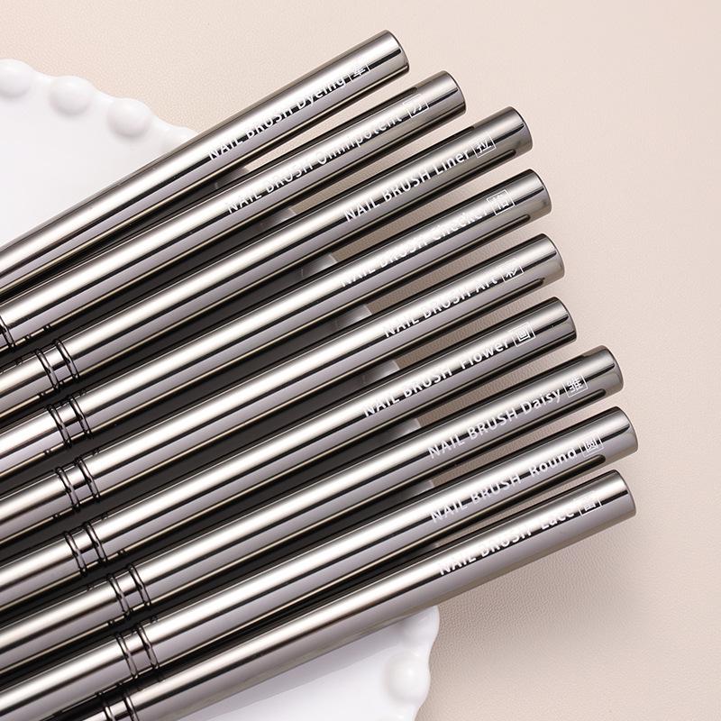 Metal Rod Nail Art Brush Set: Gel Polish, Painting, Flower & Liner Brushes