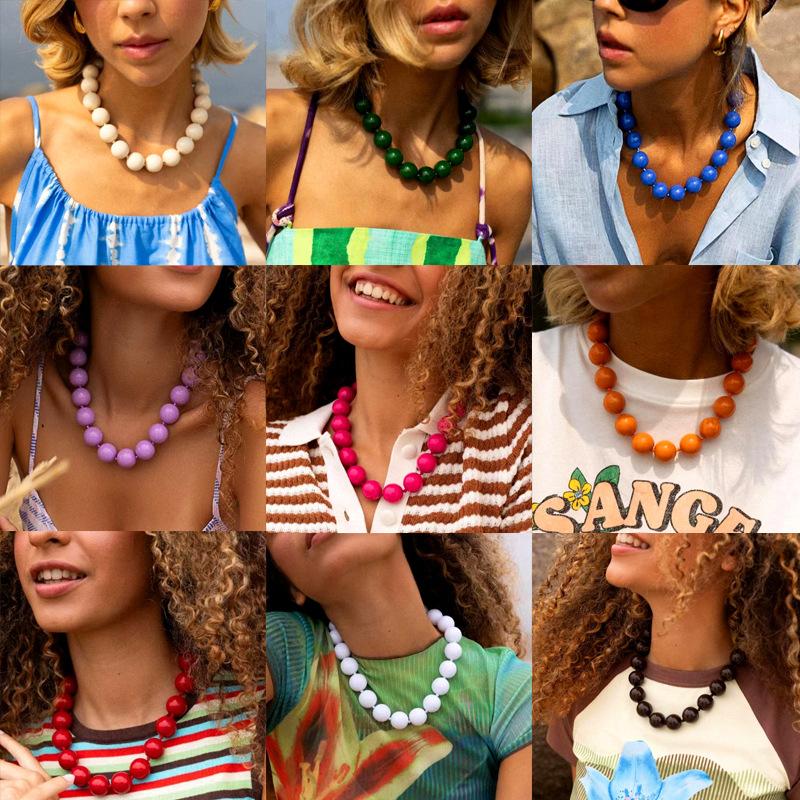Naszyjnik w stylu etnicznym bohemy z kolorowych dużych koralików, przesadny naszyjnik z koralików dla kobiet
