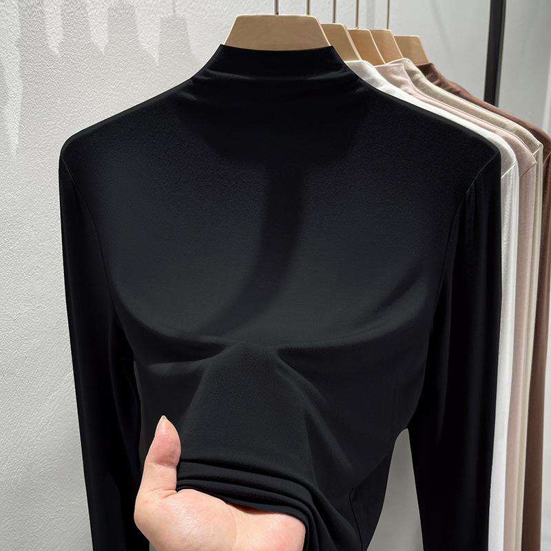 

Модальная футболка с полувысоким воротником, футболка с длинным рукавом и полувысоким воротником на лето, новый черный топ. XXXXL чёрный