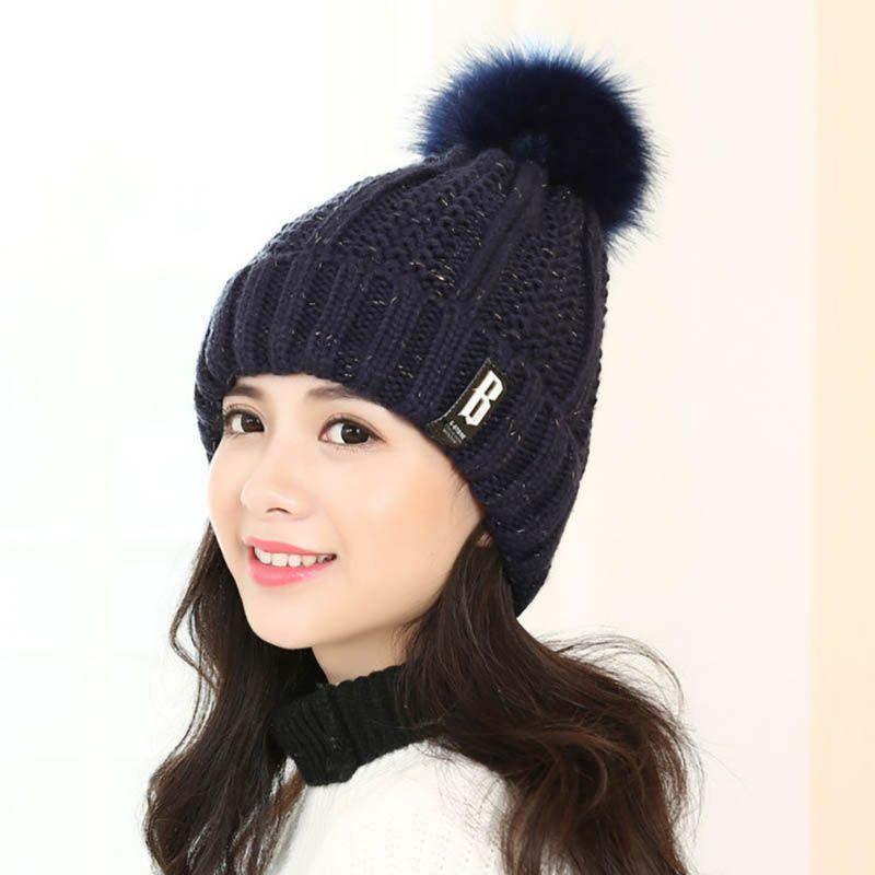 Luxurious Winter Fashion Knitted Hat Charm Women Adjustable Warm Woolen Hats For Cold Weather