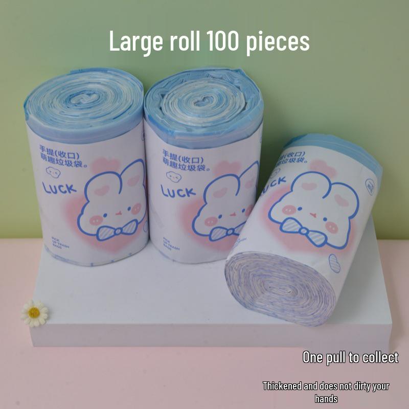 Blue Heart Rabbit Drawstring Cartoon Garbage Bags, 100-Pack, Thick and Cute for Household Kitchen Use