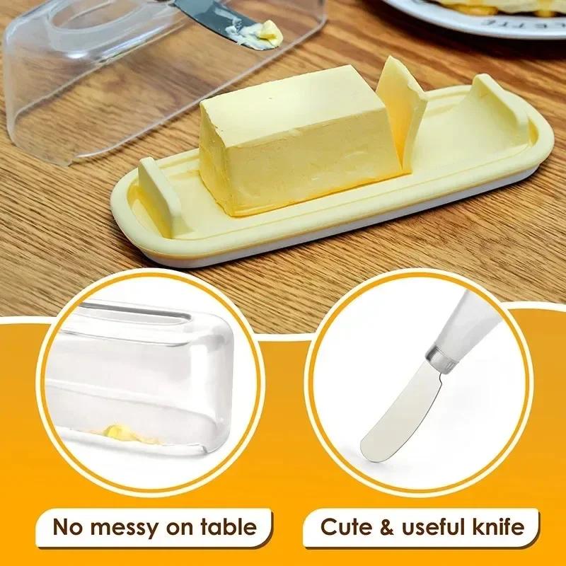 Plastic Butter Storage Box with Lid and Knife Fresh Keeping Cheese Container Kitchen Tool Butter Dish