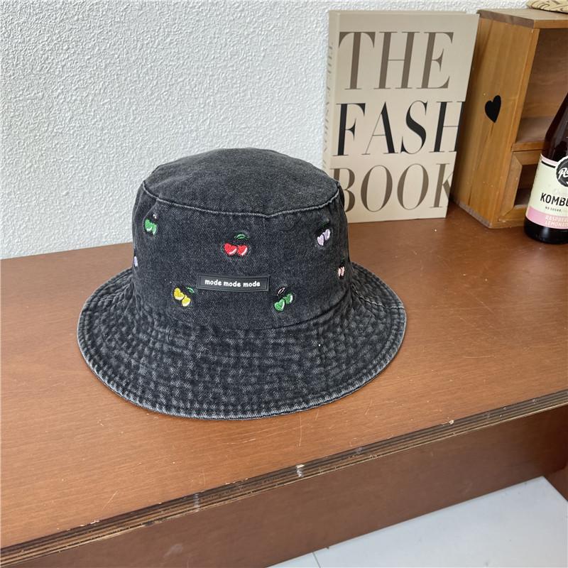 Hat Style Versatile Cherry Embroidery Womens Sunshade Hatscaps Fishermans