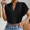 Koszula damska V Neck Stójka Jednorzędowy krótki rękaw Jednolity kolor Jedwabiście gładka Formalna Biznes OL Styl dojazdowy Top damski Bluzka