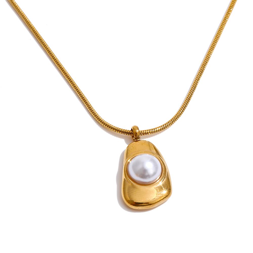 

Yhpup Natural Tiger Stone Imitation Pearls Geometric Pendant Necklace Earrings Set for Women New Arrival Fashion Jewelry