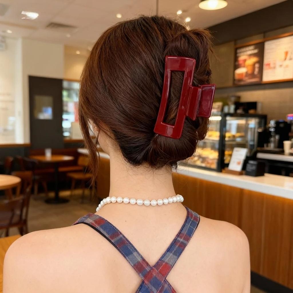 Fashionable and Simple Burgundy Glossy Square Hair Clip, Large Hairpin, Women's Hair Accessory Suitable for Daily Casual Wear, New Year's Parties, a