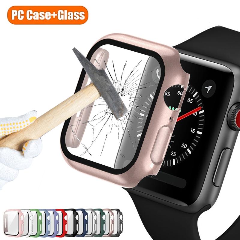 

Tempered Glass+cover For Apple Watch 8 44mm 40mm 42mm 41mm 45mm PC bumper Screen Protector Case iWatch series 9 7 6 5 3 se 38mm 38mm хакі