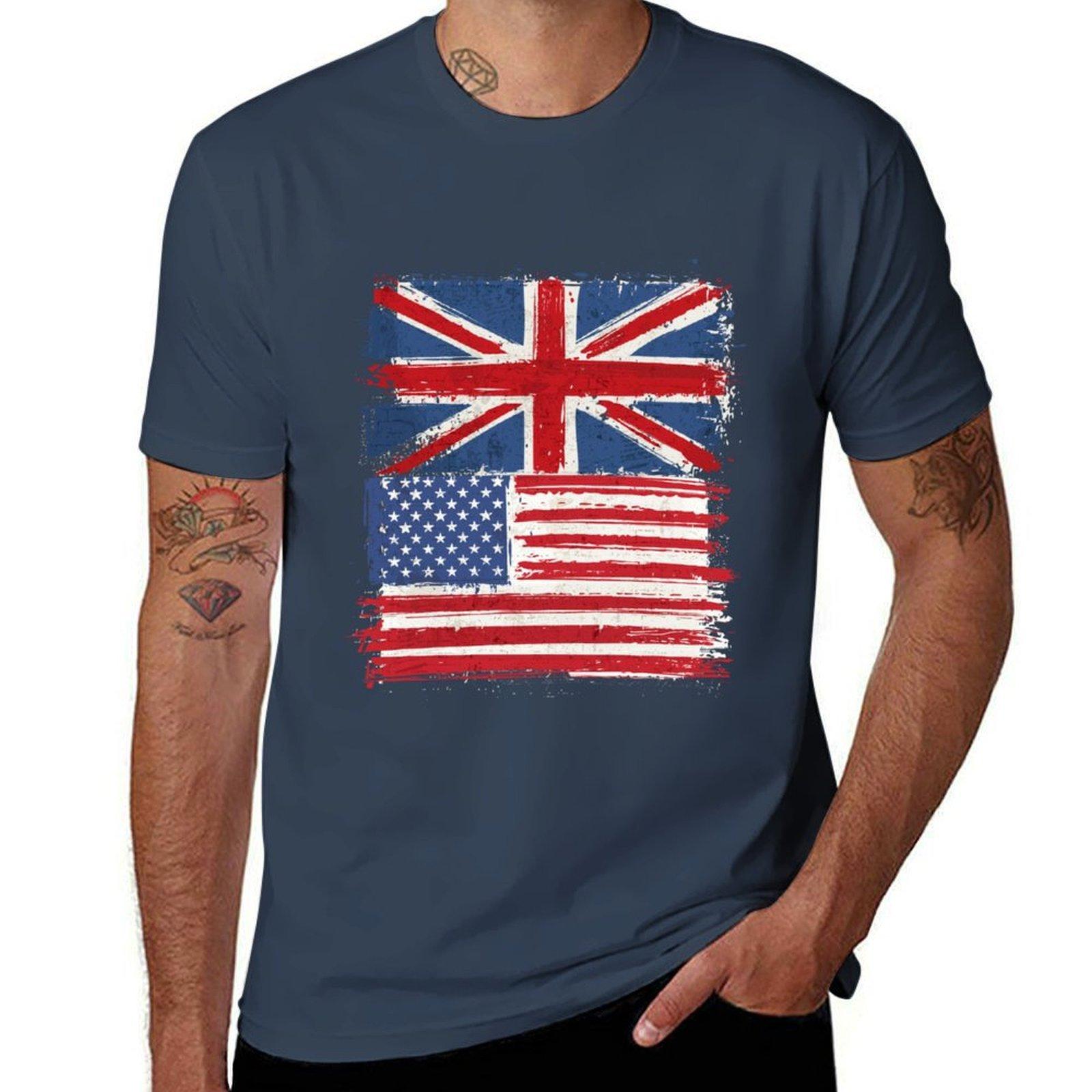 USA and Uk Flag TShirt Big Size Crew Neck TShirt S