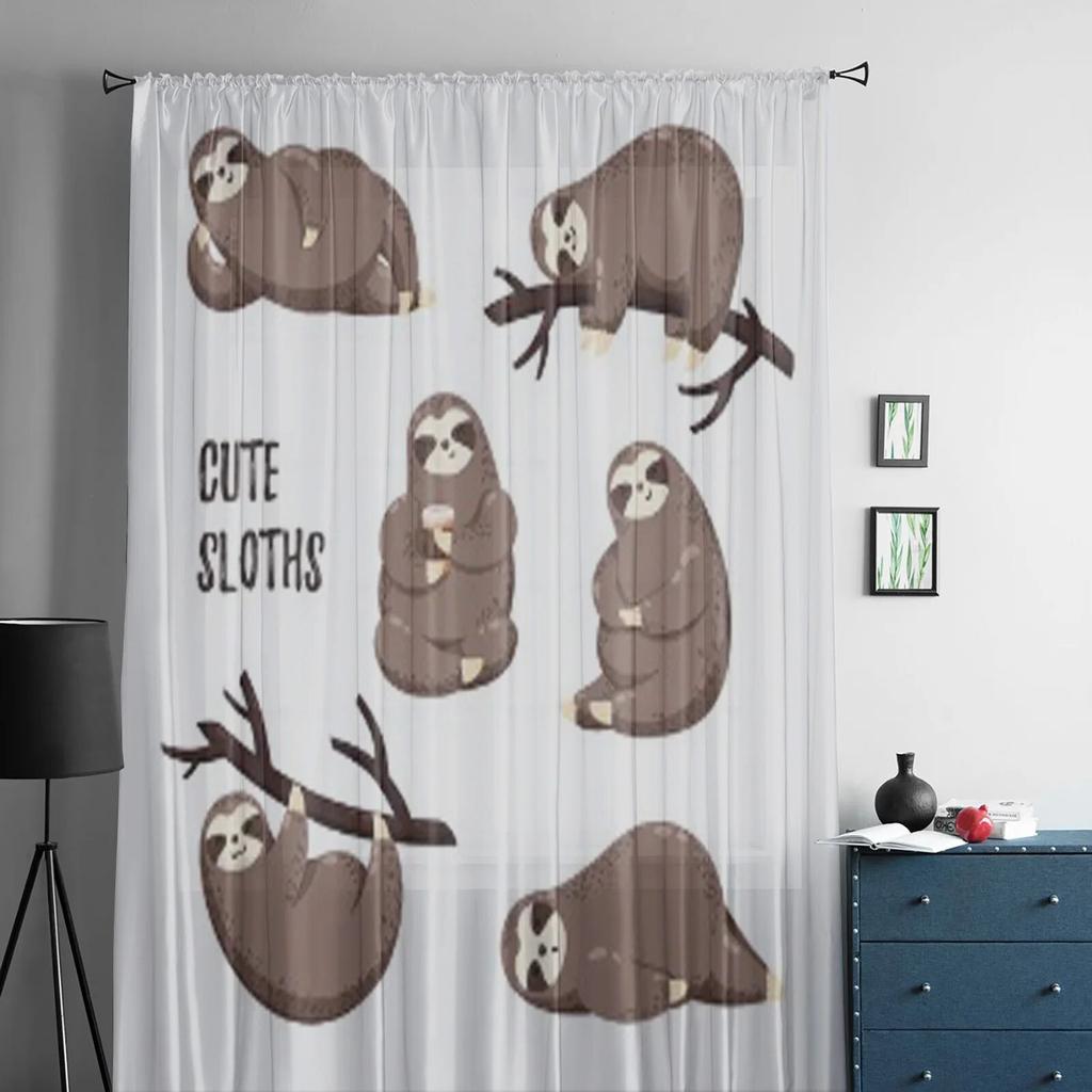 Roztomilé kreslené lenochody Průsvitné závěsy do ložnice Obývací pokoj Tylové závěsy do kuchyňského okna Voálové závěsy