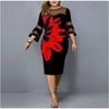 Plus Size Spleiß Digitaldruck Langarmkleid Für Damen