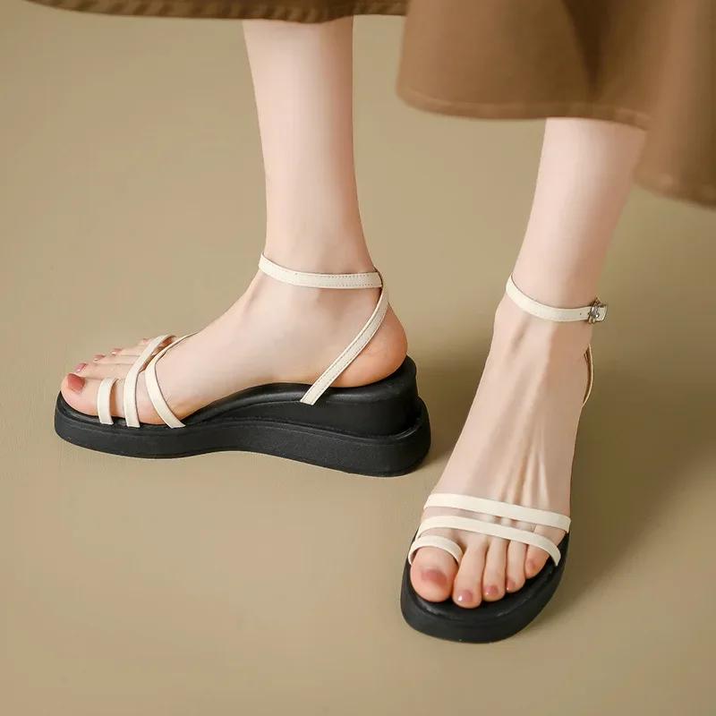 Sandalias Mujer Verano 2024 Wedges Thick Bottom New Fashion Women Shoes Clip Toe 6cm High Heels Casual Women Platform Sandales