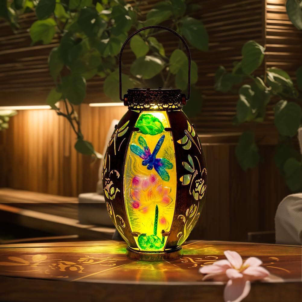 VEWOGARDEN Dragonfly Solar Lanterns Outdoor Waterproof Hanging Solar Lantern Decorative Outdoor LED Lantern Lights for Patio Yard Table Garden Decor