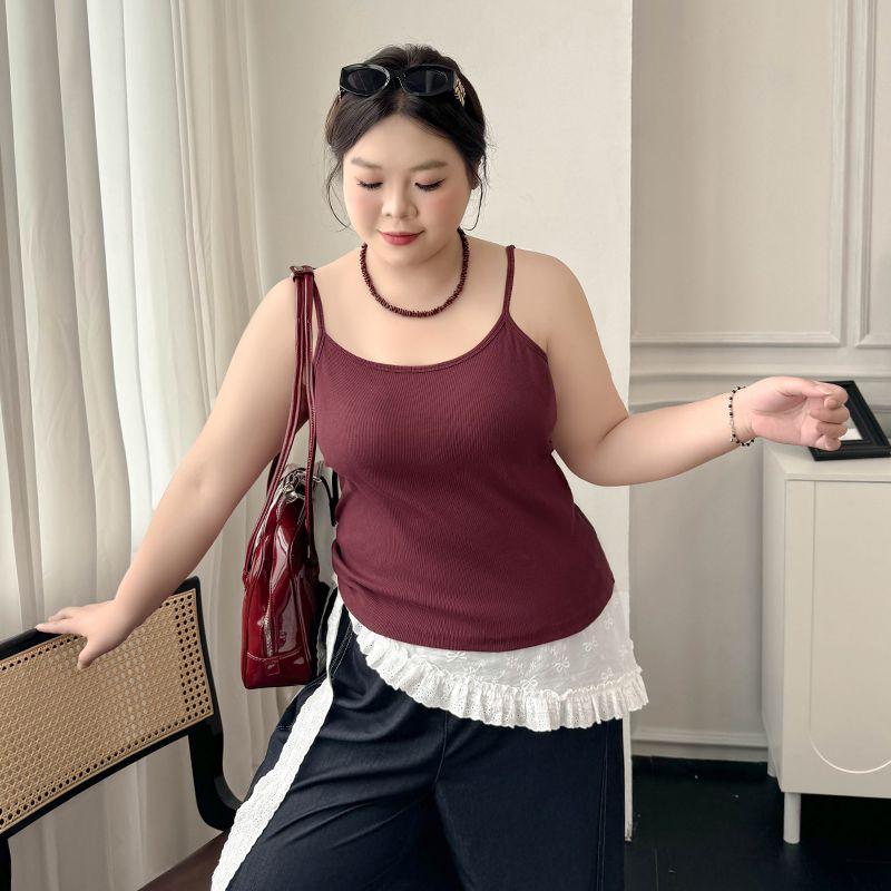 

Plus size women clothing [Summer Cool Little Sling] Summer Chubby Girl Casual Rib 100.00kg Belly Covering Vest Top
