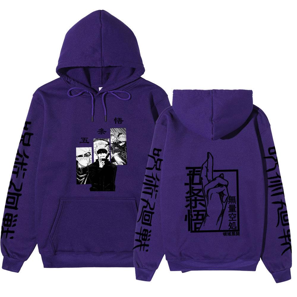 Jujutsu Kaisen Gojo Satoru Double-Sided Hoodie Anime Sleeve Print Long Sleeve Casual Manga Graphic Hooded Pullover Sweatshirt