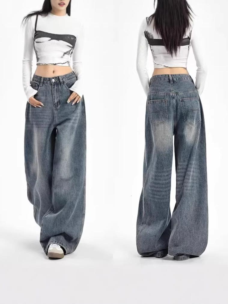 Wide-Leg American Style Retro Jeans for Women - Spring/Autumn 2026 Collection - Relaxed Fit, Baggy, and Floor-Length