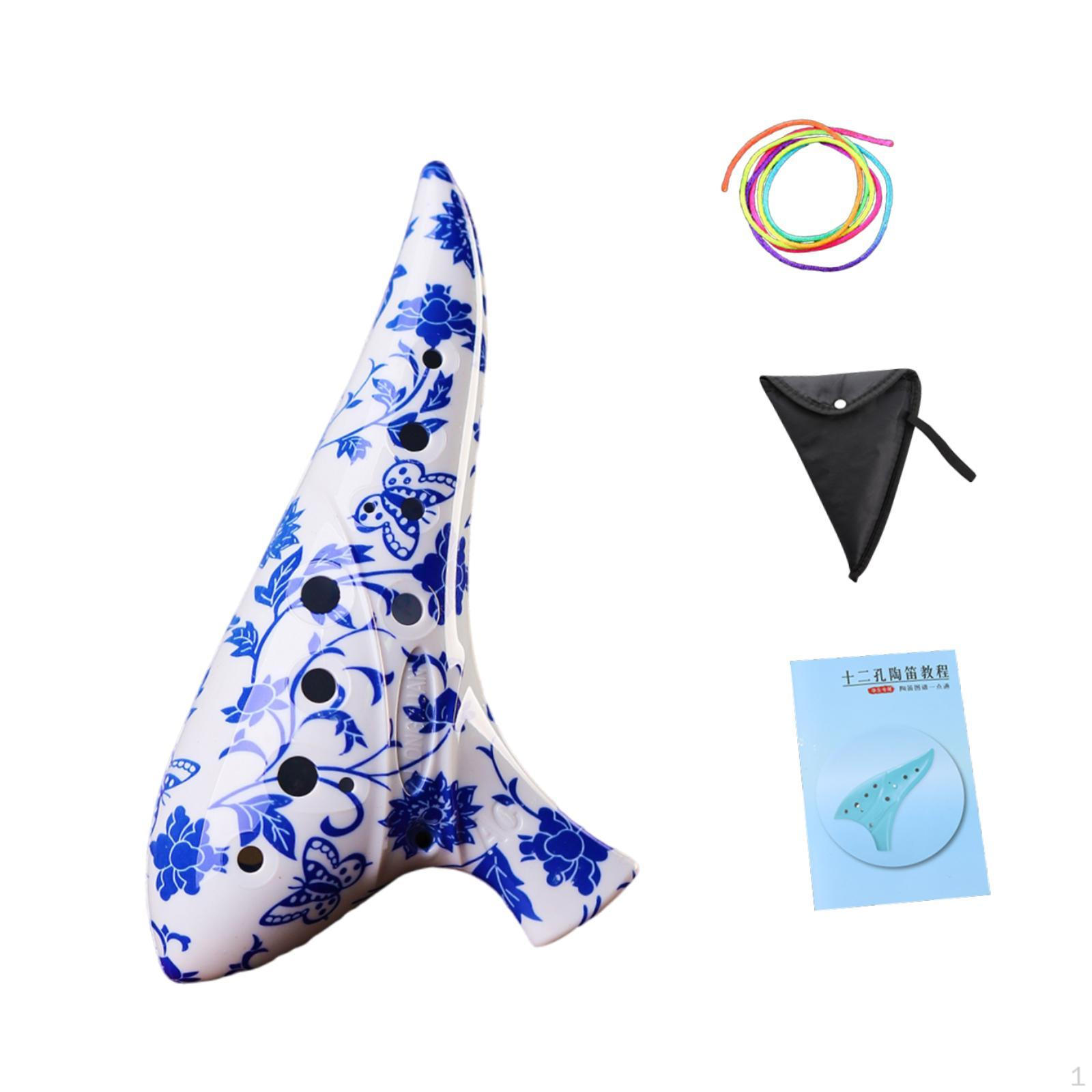 

12 Hole Alto Ocarina Carrying Bag Elegant Lightweight Collectible with Songbook Piccolo for Music blue flower