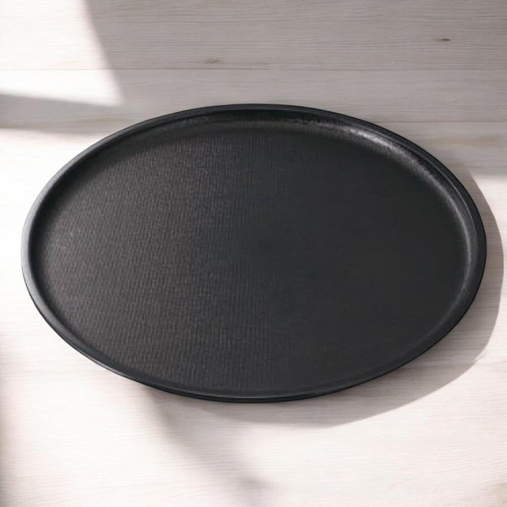 36cm Round Cloth Tray in Lacquerware Made in Japan J-kitchens (Tray) Black, Non-Slip, (ABS Resin),