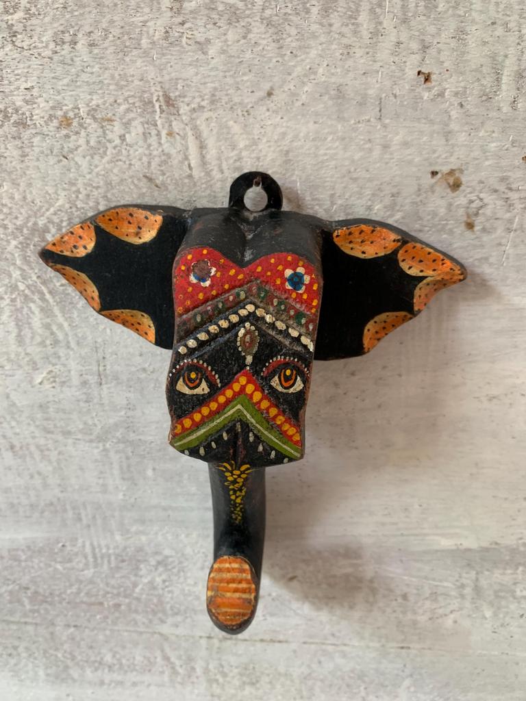 Handcrafted Multi-Color Wooden Elephant Head Mask: Exotic Wall Decor