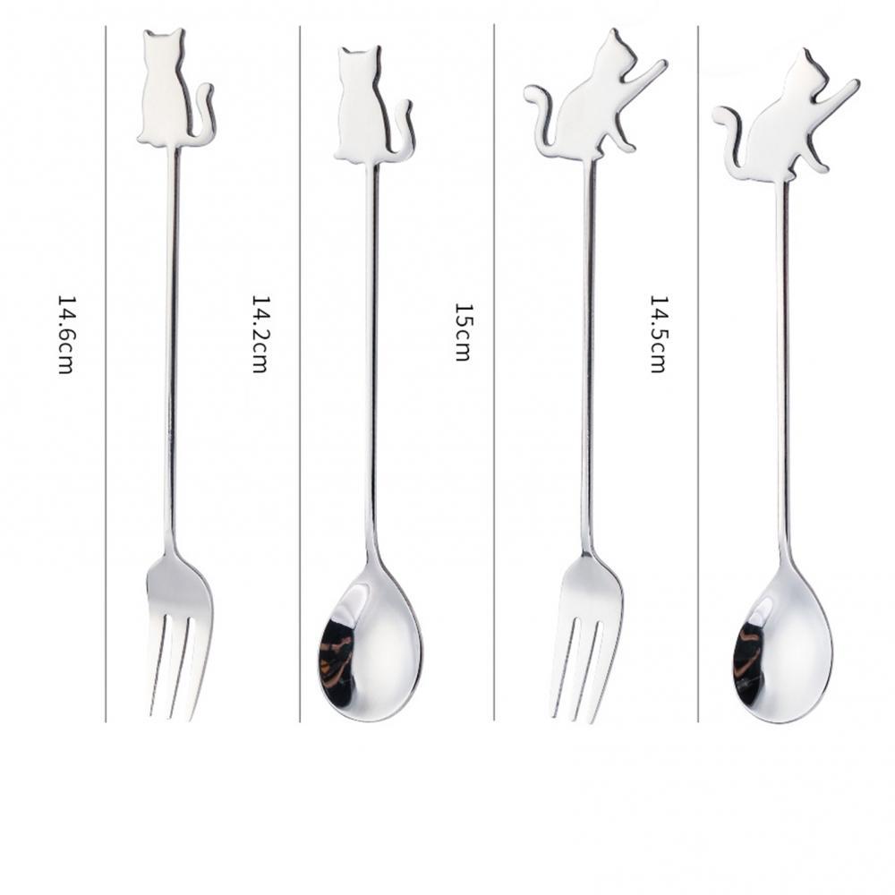 Cat Fish Small Spoon Fork Japanese Dessert Spoon Stainless Steel Long Handle Coffee Stirring Spoon Cake Fork Tableware Supplies