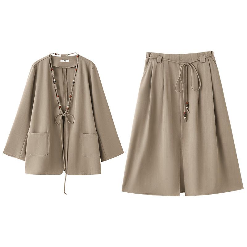 A New Stylish V-neck Suit Jacket and Skirt Set for Plus-size Women's Clothing In Spring and Autumn