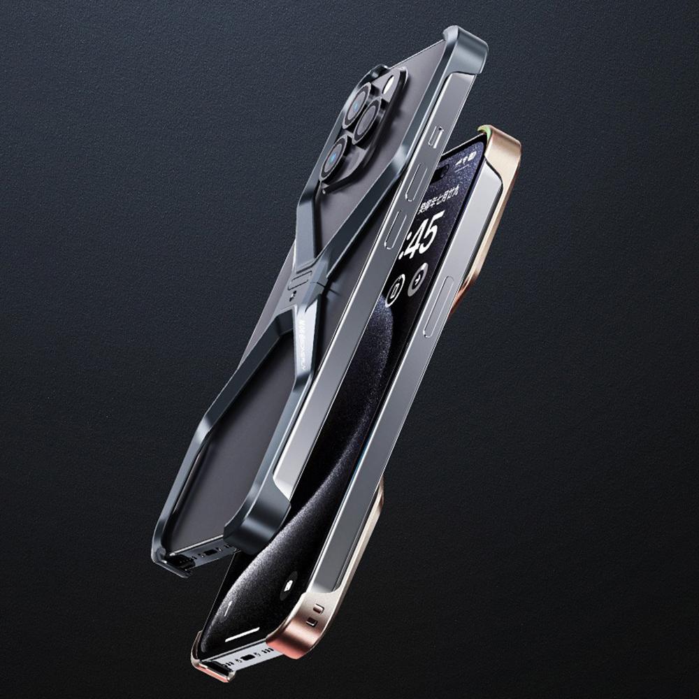 For iPhone 15 Pro Max Metal Phone Case X-Shape Frameless X-Shaped Back Cover