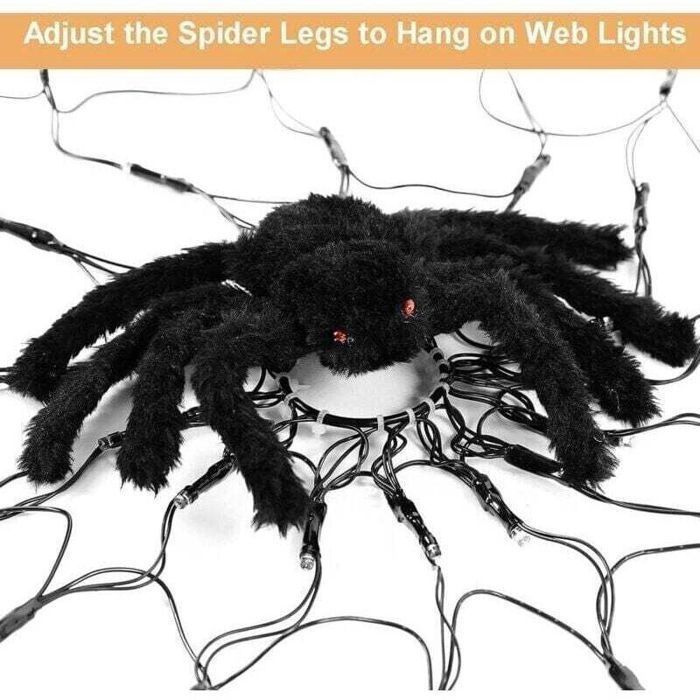 Décoration lumineuse Halloween - AIMOONSA - 1 m - 70 LED orange - Araignée noire - Télécommande 8 modes