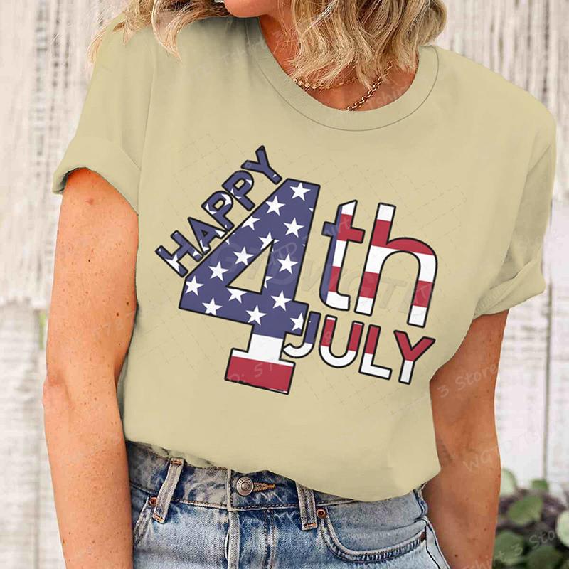 Happy 4th Of July T-Shirts Unabhängigkeitstag T-Shirts Sommer T-Shirt Lässige Kurzarm-T-Shirts Rundhals-Oberteile Damenbekleidung