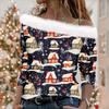 Women's  And Winter Long Sleeved Single Shoulder Strap Christmas Print Pullover Top