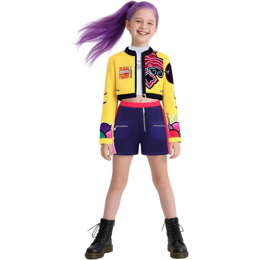 Mädchen Dämon Pop Sängerin Jäger Kostüm Bühnenoutfit Idol Kostüm, Kinder Halloween Kostüme Sänger Anführer Cosplay